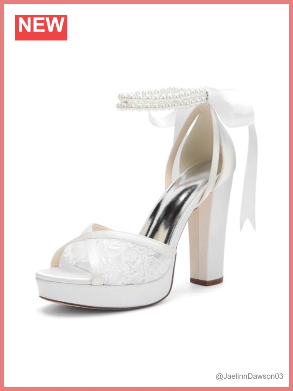 Lace Wedding Shoes for Bride Platform Heels Pearl Chunky Heel Sandals